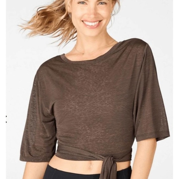 FABLETICS Top | Ryan Tie Up Tee | Color: Brown | Size Large - Picture 1 of 3